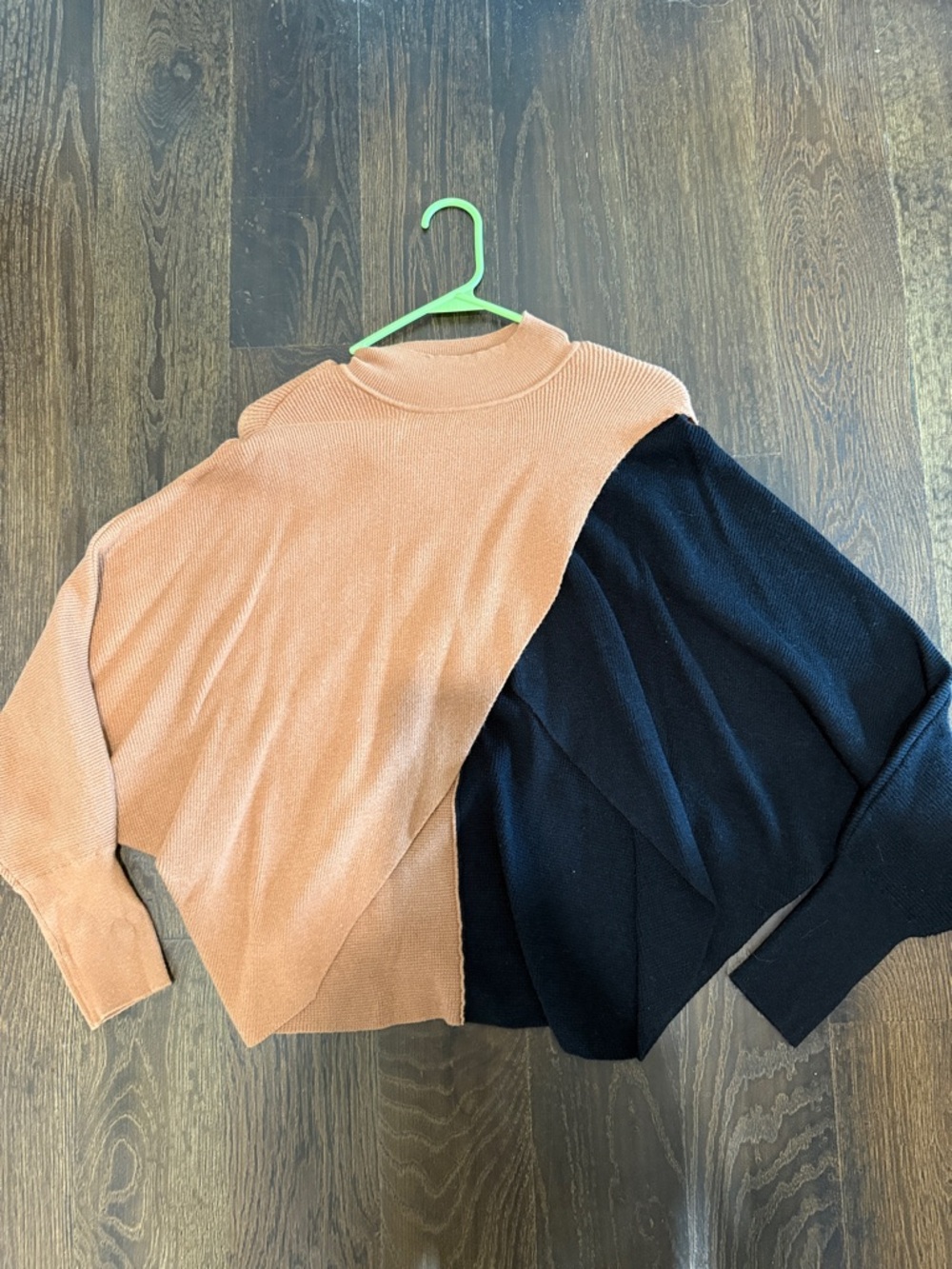 Two-Tone Cowl Neck Sweater in Peach and Black